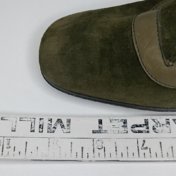 Vintage Gucci Olive Green Suede Block Kitten Heel Loafers Size 37 6.5 Vintage - Picture 12 of 13